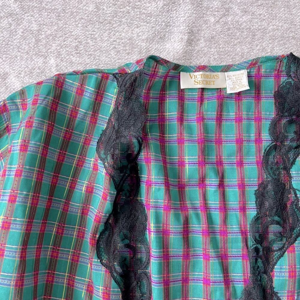Vintage Victoria’s Secret Gold Label Green & Red Plaid Sexy Robe (One Size) - Picture 2 of 7